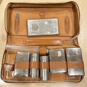 Vintage Mens Train Case Toiletry Travel Zip Around Pouch Leather Zip